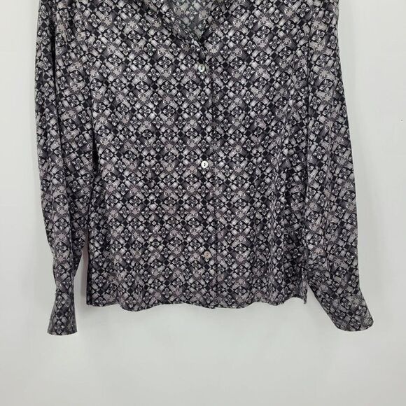 Tresori Silk Blouse Long Sleeve Spread Dagger Collar Button Up S Gray Retro 70s - Picture 8 of 12